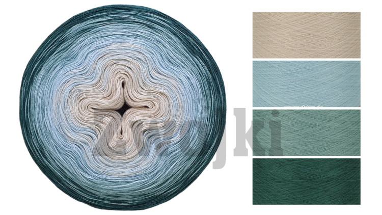 ZWOJEK Less Ba141  -  Piaski nad morzem - pudrowy beż/jasny błękit/patyna/ciemny  szmaragd