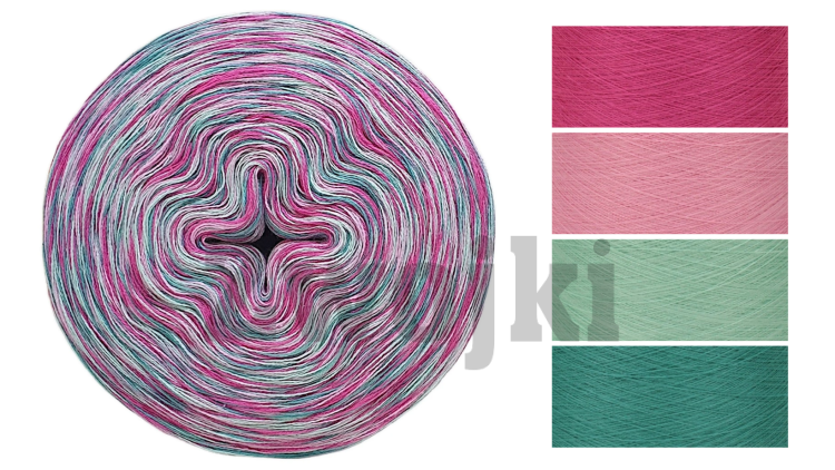 Zwojek Melanż  Mel-F 03 -  fuksja/róż/mięta/szmaragd, 4 nitki