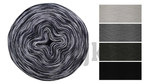 Zwojek Melanż  Mel-F 25 - jasny szary/średni szary/ciemny szary/czarny, 4 nitki