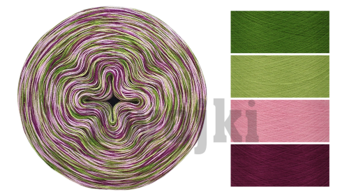Zwojek Melanż  Mel-F 27 - paproć/jasna zieleń/róż/jeżyna, 4 nitki