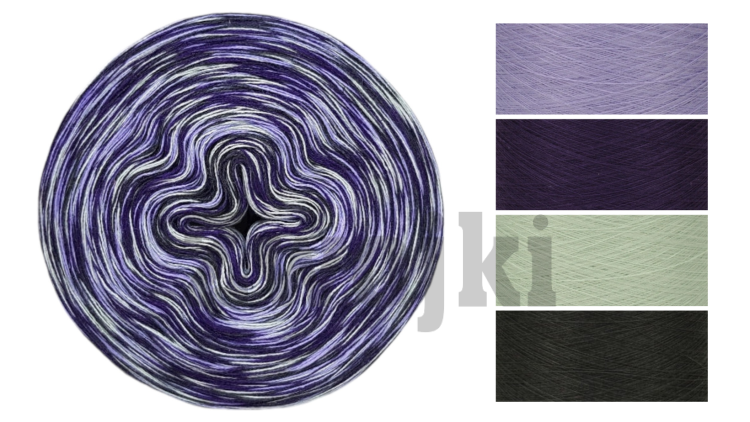 Zwojek Melanż  Mel-F 28 - fiołek/fiolet/jasna mięta/ciemny szary, 4 nitki