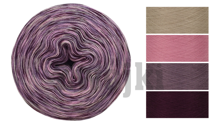 Zwojek Melanż  Mel-F 32 - zimny beż/malinowy róż/blady fiolet/wino, 4 nitki