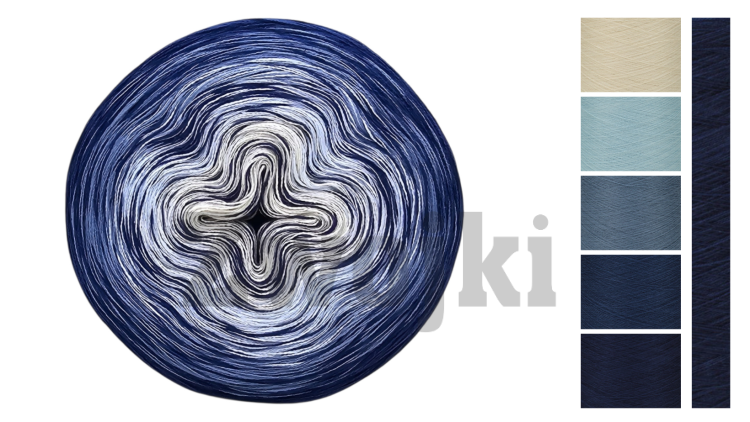 Zwojek Core12 - Powiew mrozu - Core: granat, Ombre: krem/jasny błękit/denim/jasny granat/granat