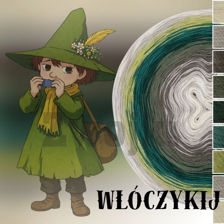 ZWOJEK FL118 - Włóczykij - krem/szarobeżowy/brązowoszary/khaki/butelkowa zieleń/ciemny szmaragd/pistacja/szarobeżowy/krem