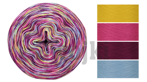 Zwojek Melanż  Mel-F 44 - słoneczko/fuksja/jeżyna/woda, 4 nitki