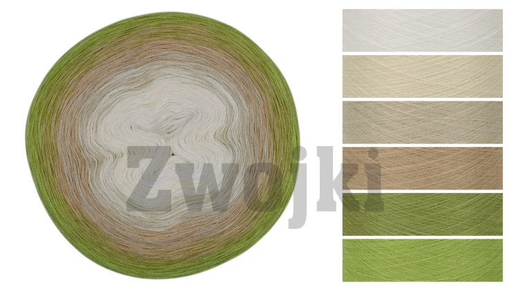 zbliżenie przejścia kolorów motek ombre beż pistacja