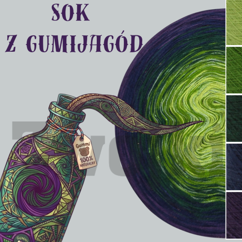 Zwojek DeLux Sok z gumijagod - luksusowy motek ombre w soczystych, jagodowych kolorach