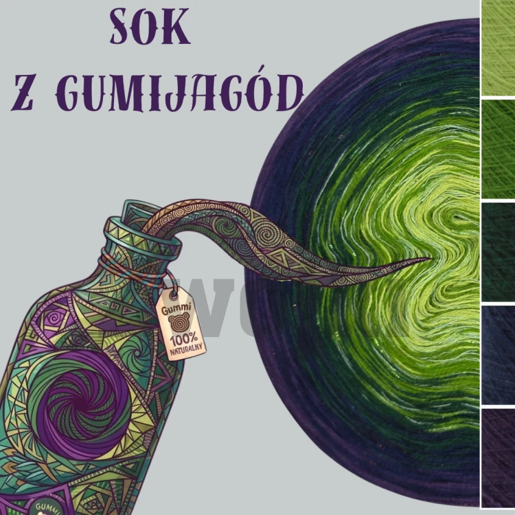Zwojek DeLux Sok z gumijagod - luksusowy motek ombre w soczystych, jagodowych kolorach